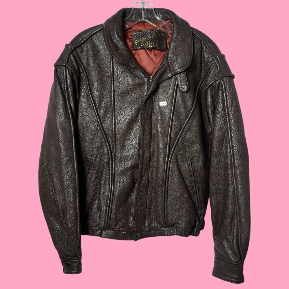 Raffaelo Golden Collection Vtg Leather Jacket With Quilted Lining Brown Size 38